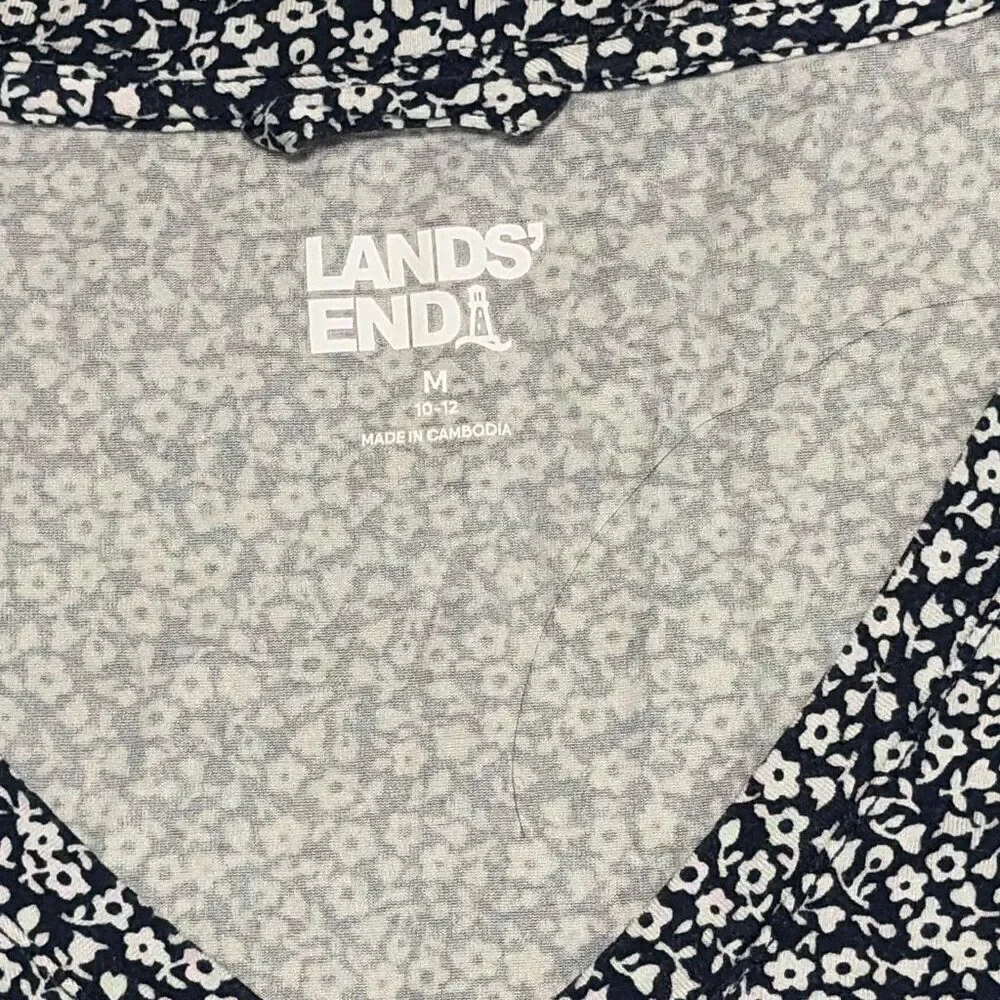 Lands’ End Women’s Pajama Set Medium Floral V-Neck Sleepwear Lounge Pants Navy B